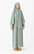 Ensemble abaya & khimar en gaze de coton vert d’eau avec touche de doré ✨