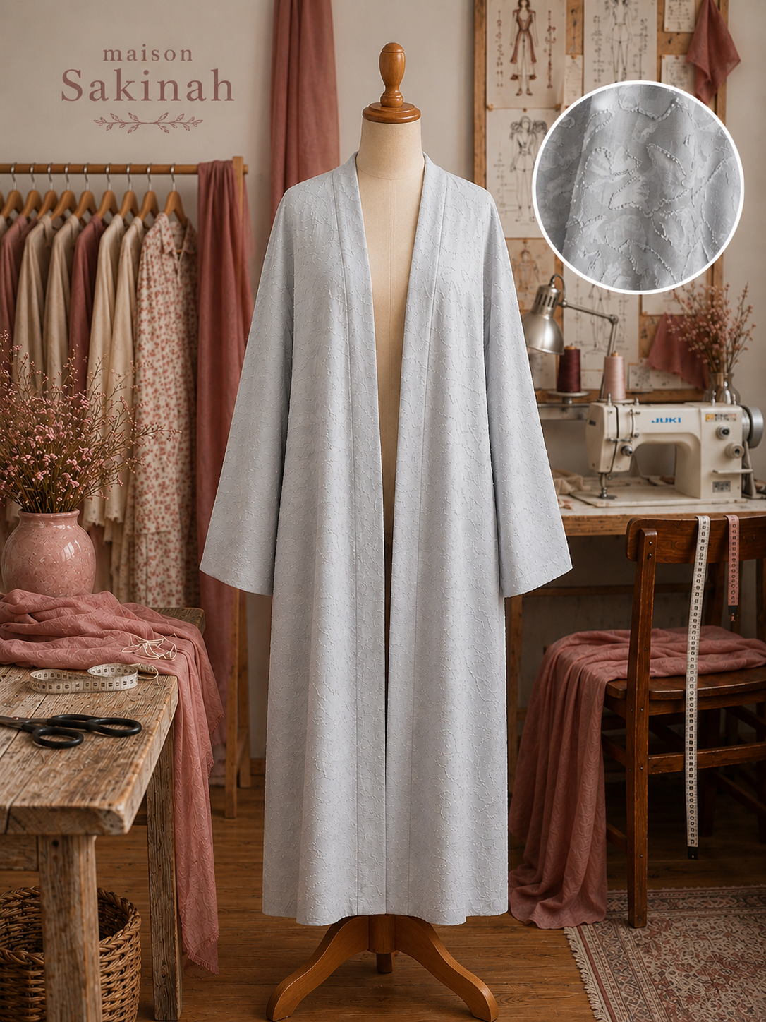 Kimono fleuri bleu ardoise
